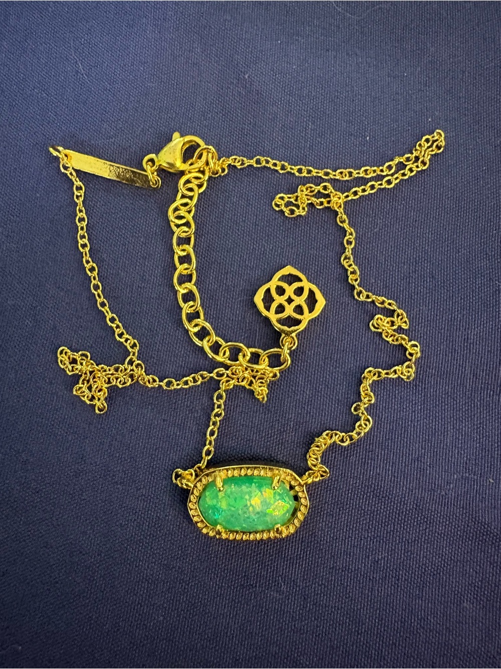 Kendra Scott Gold Necklace with Green Opal Pendant Rare